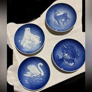 Royal Copenhagen Set of Three Blue Winter Scenes 74/75/76 & 77 collector plates.